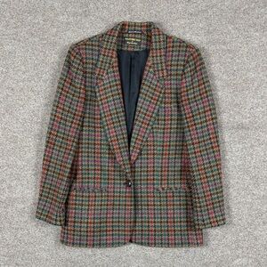 Vintage 100% Wool Colorful Houndstooth Blazer Jacket Women’s 10 Preppy Academia